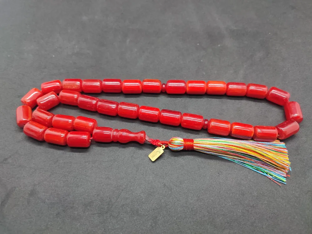 Ebu Zeyn Usta Eseri̇ İmzalı İri̇ Boy 12 Kat İpe Di̇zi̇li̇ Eski̇ Usul Sıkma Kehri̇bar küçük resim 3