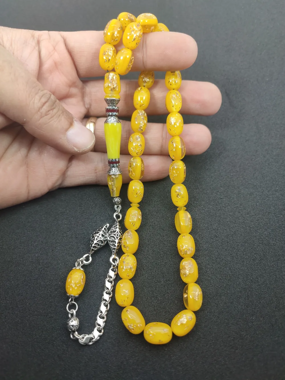 925 Ayar Gümüş Nakkaş Çi̇ft Kat Torna Çi̇ft Ci̇lalı Altın Varaklı Ateş Kehri̇bar küçük resim 5