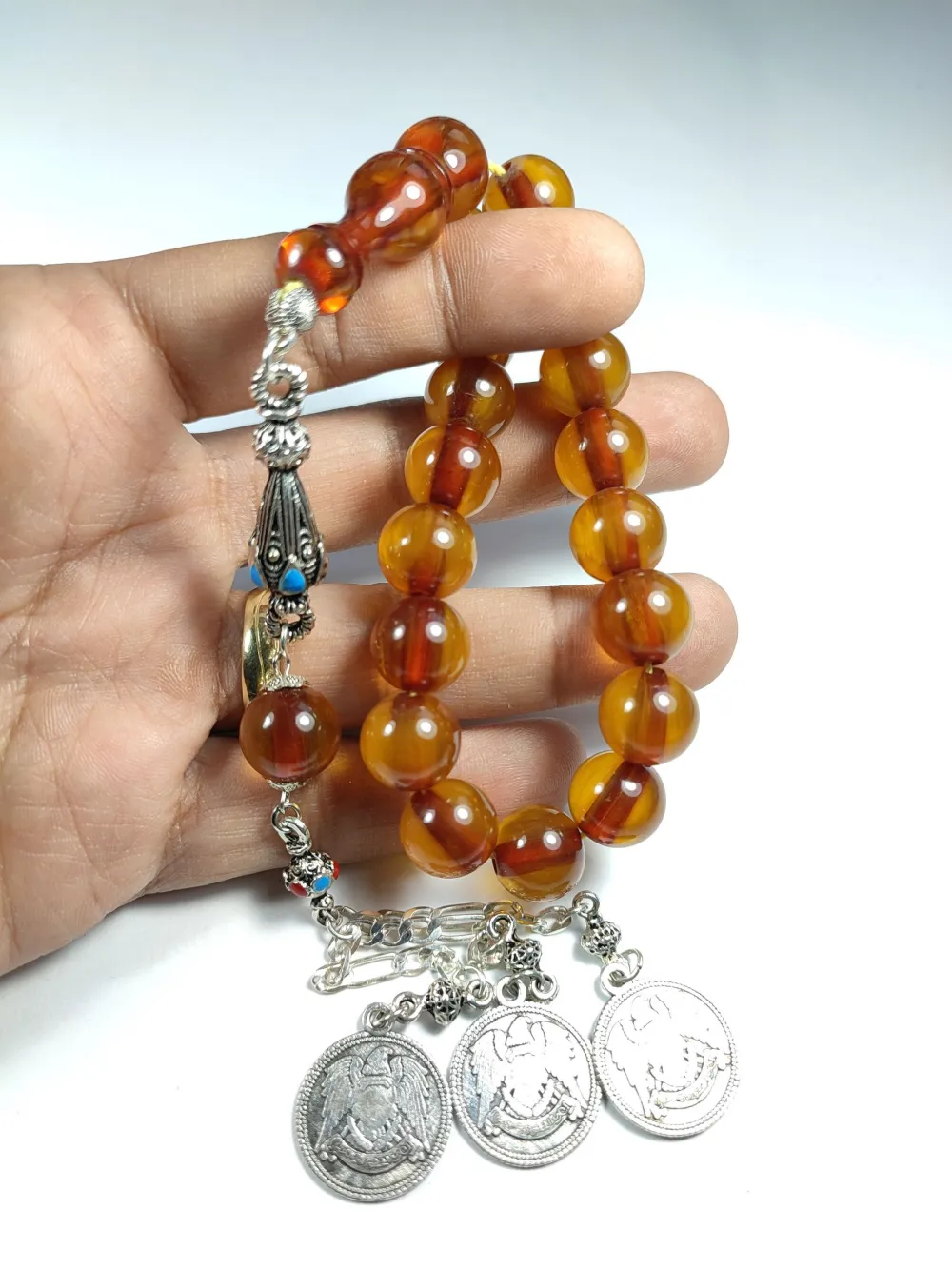 3 Dallı Alman Gümüş Püskül Kombi̇nli̇ Maskot Sıkma Kehri̇bar küçük resim 5