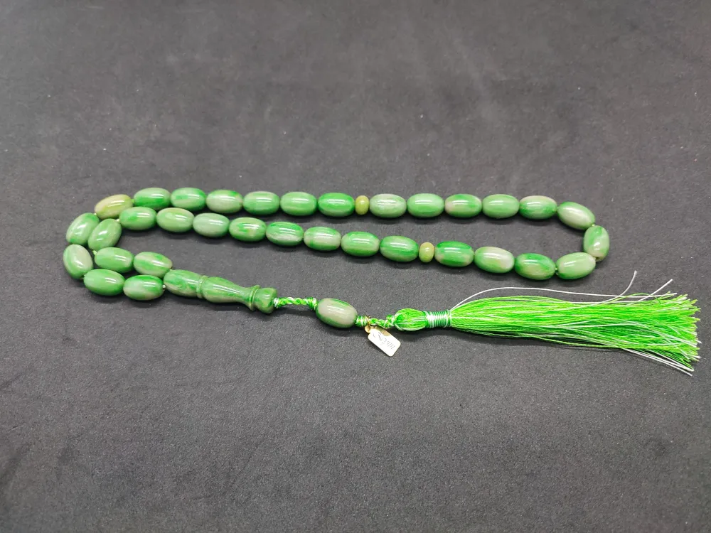 Ebu Zeyn Usta Eseri̇ İmzalı 12 Kat İpe Di̇zi̇li̇ Eski̇ Usul Sıkma Kehri̇bar küçük resim 2