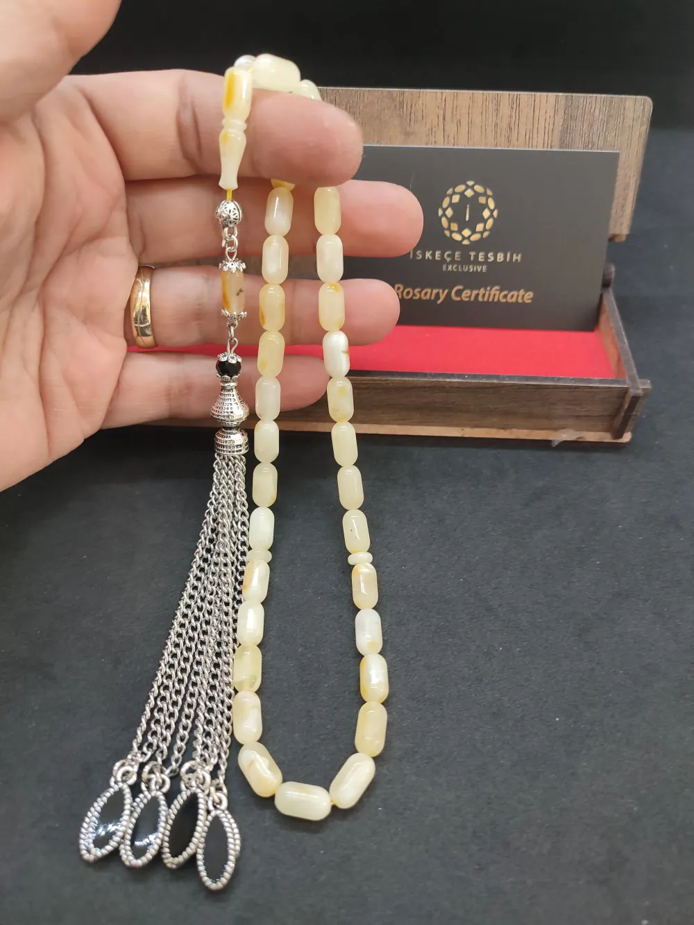 Ahşap Kutulu 475 Ayar Gümüş Püsküllü Kali̇ngrad Kaya Damla 12.20 Gr. küçük resim 5