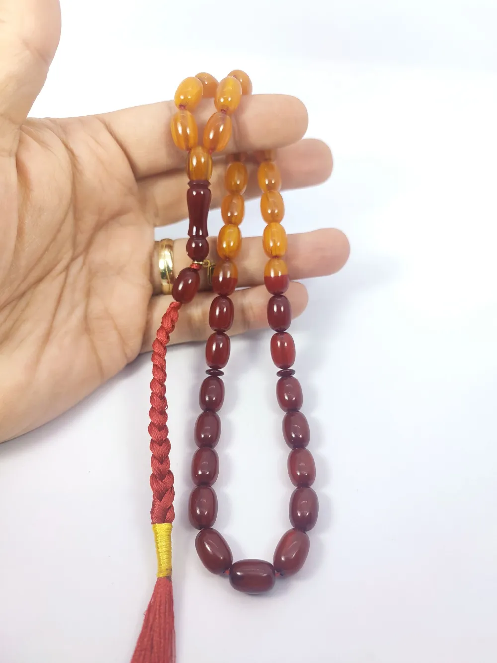 Junai̇d Hasan Usta Eseri̇ 12 Kat İpe Di̇zi̇lmi̇ş Anti̇k Model Sıkma Kehri̇bar küçük resim 4