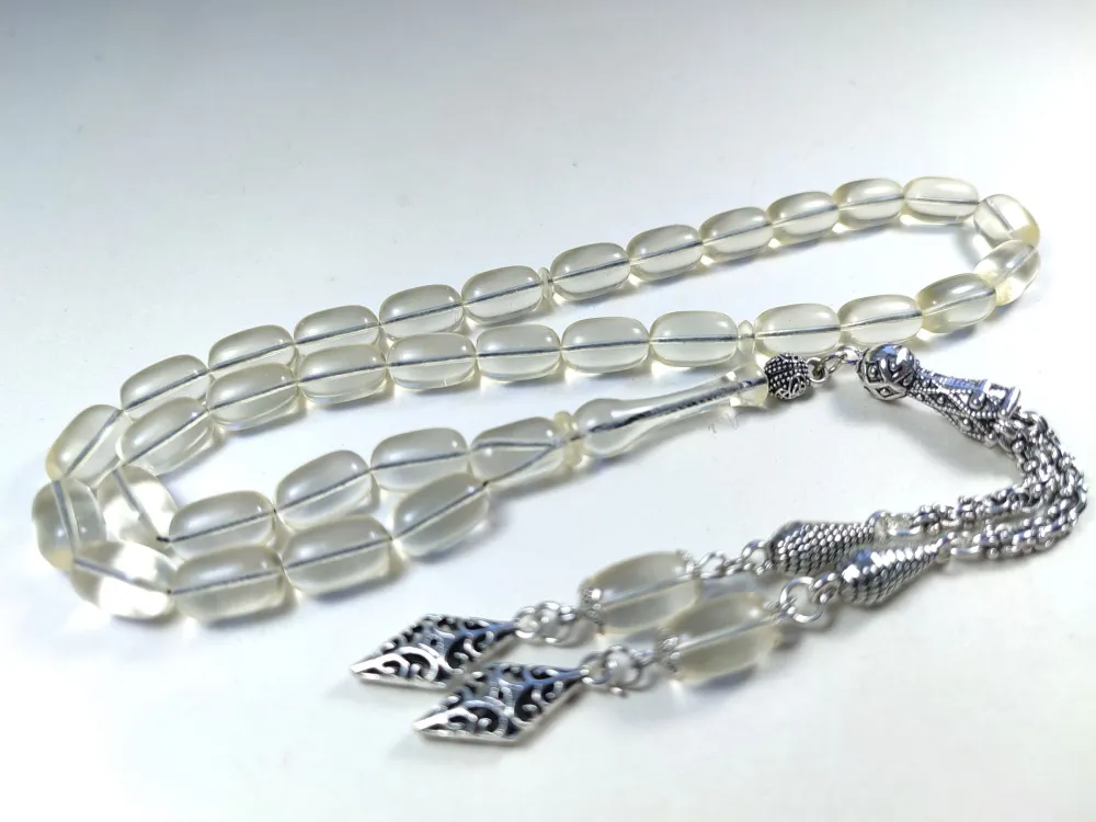 18.09 Gr. Gümüş Püsküllü 0.6 Şeffaf Deli̇m Damla Kehri̇bar (Su Damlası) küçük resim 5