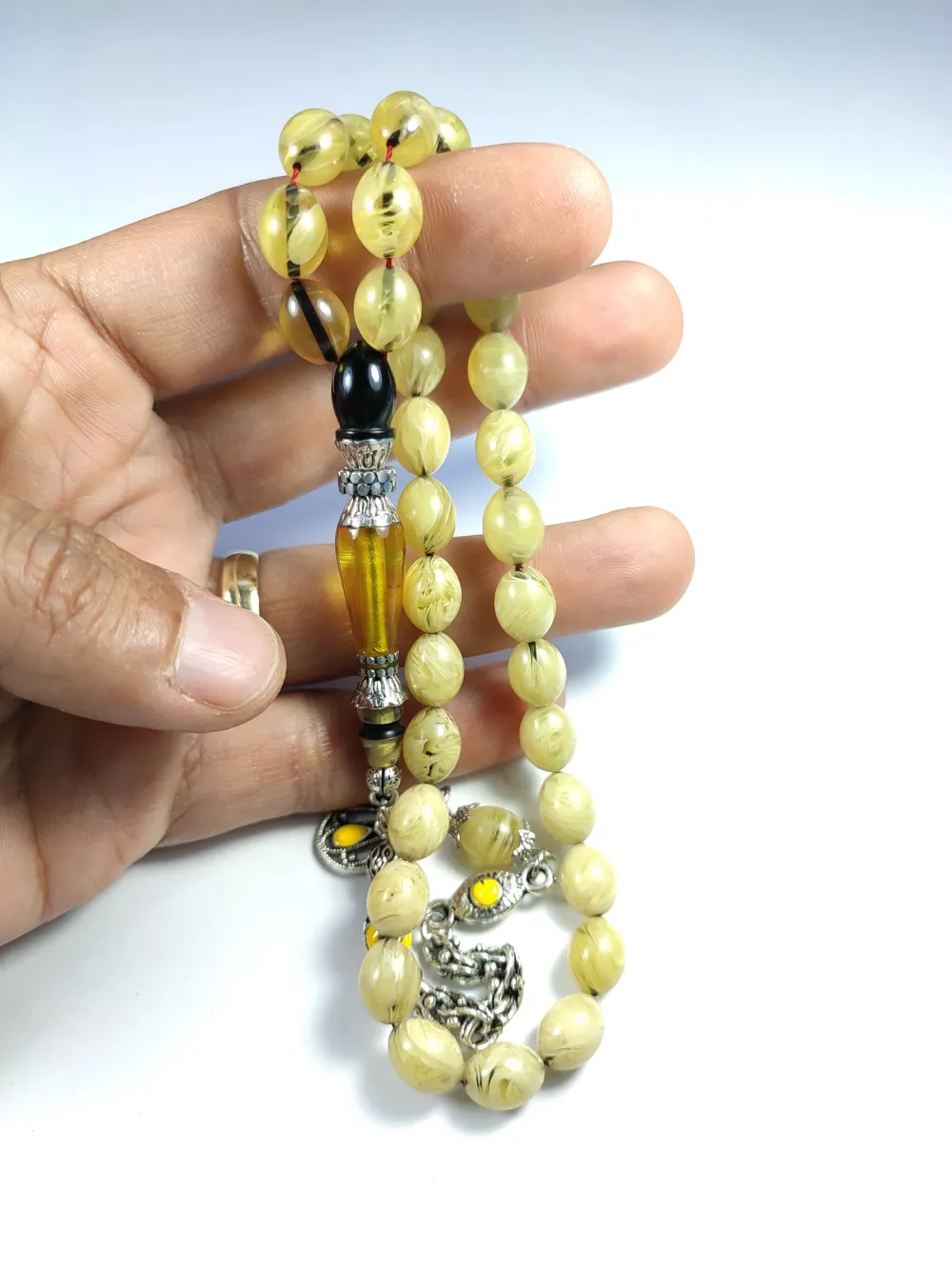 Mi̇neli̇ Alman Gümüş Püskül Kombi̇nli̇ Gümüş Nakkaş İmame Sıkma Kehri̇bar küçük resim 4