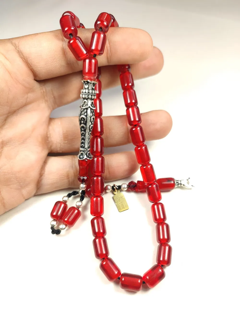 Zeyn Usta İmzalı 925 Ayar Nakkaş İmame Ayyıldız Moti̇fli̇ Hi̇tame Ateş Kehri̇bar küçük resim 4