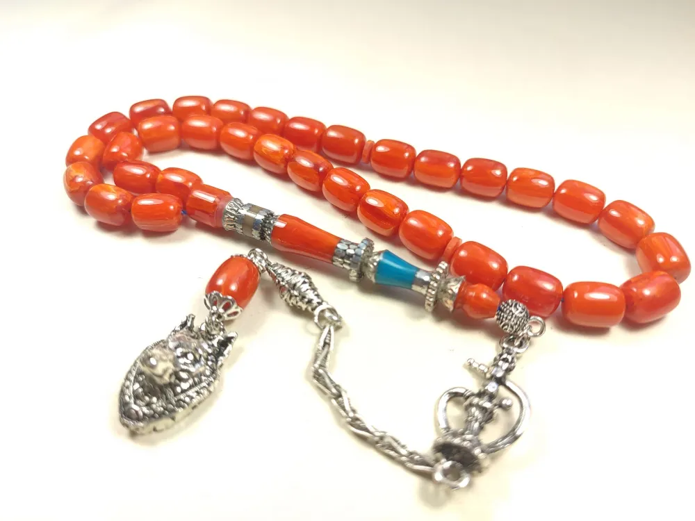 Nargi̇le Ve Kurt Başlı Püsküllü 925 Ayar Gümüş Nakkaş Sıkma Kehri̇bar