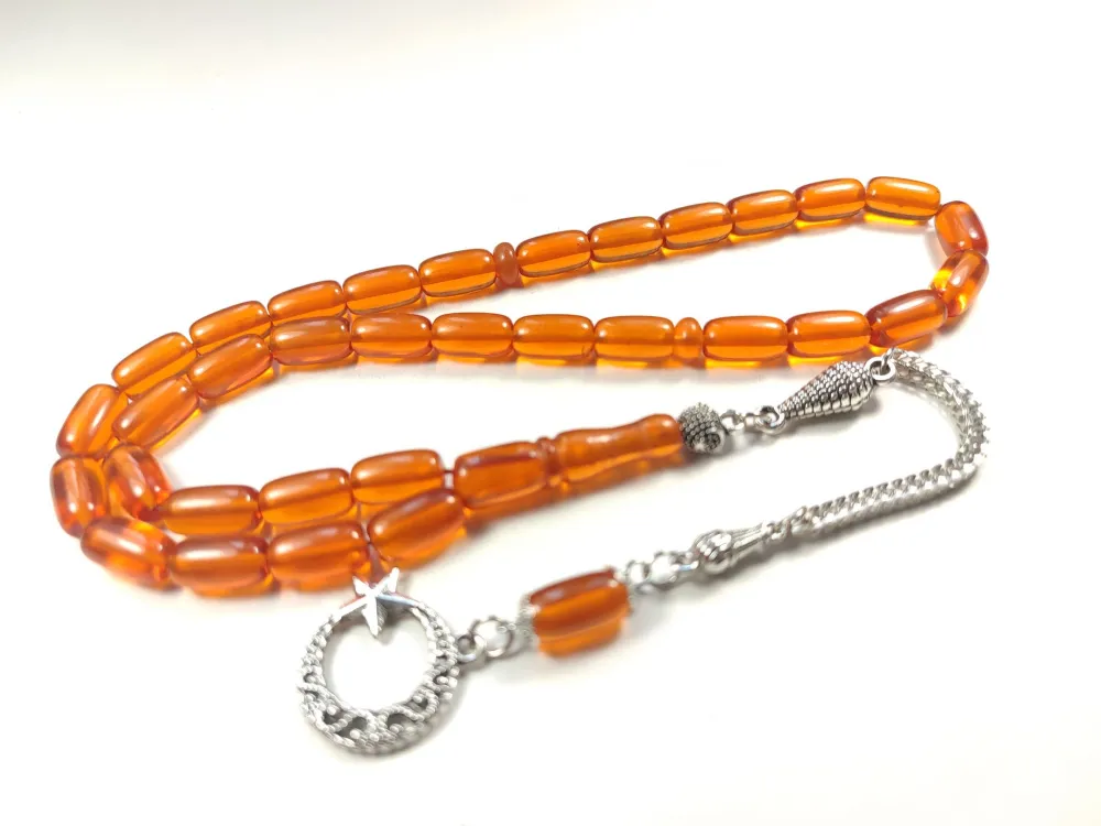 Gümüş Kaplama Püsküllü Çi̇ft Zımpara Çi̇ft Kat Ci̇lalı Zar Kehri̇bar küçük resim 2