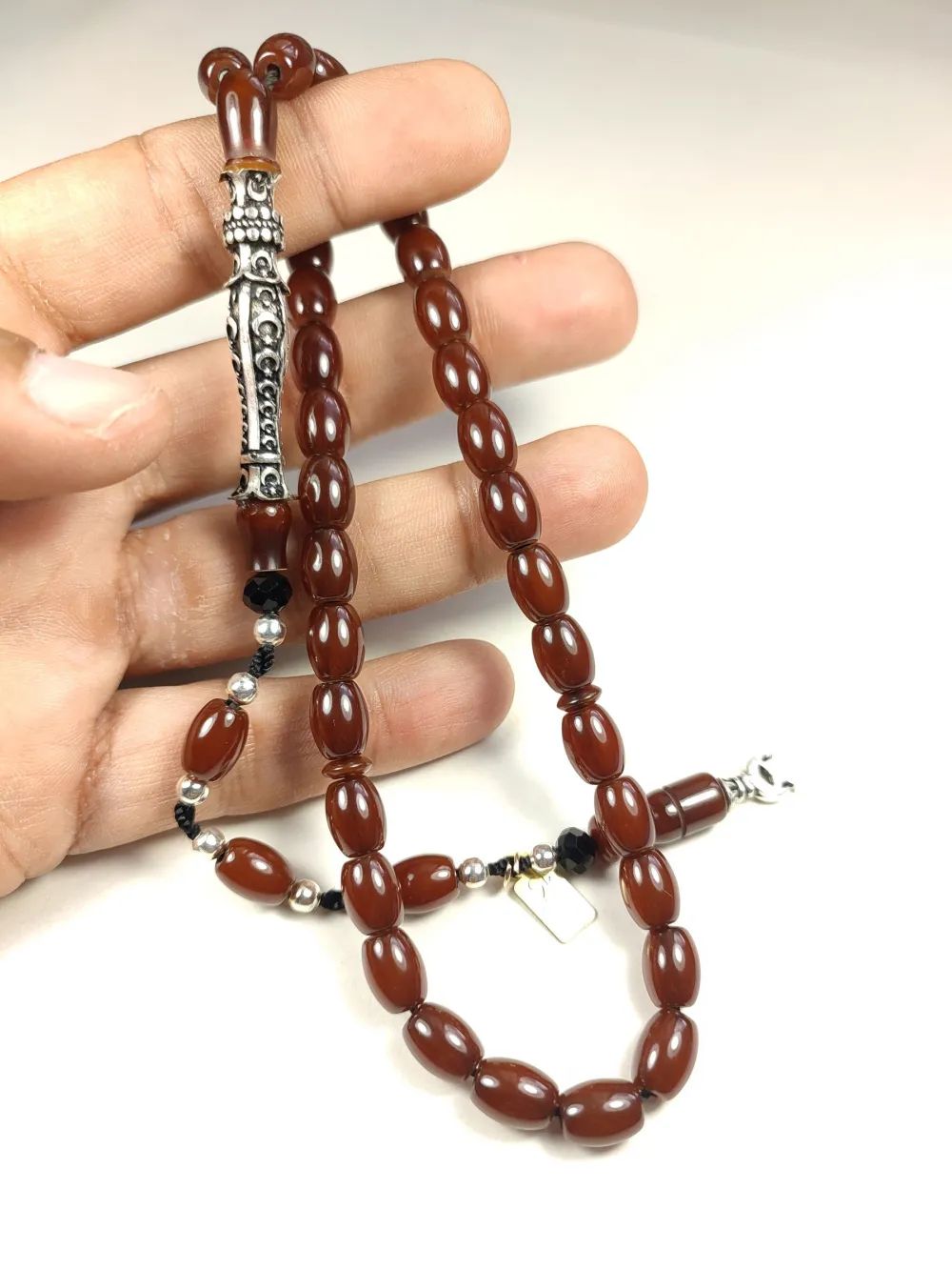 Zeyn Usta İmzalı 925 Ayar Nakkaş İmame Ayyıldız Moti̇fli̇ Hi̇tame Sıkma Kehri̇bar küçük resim 5