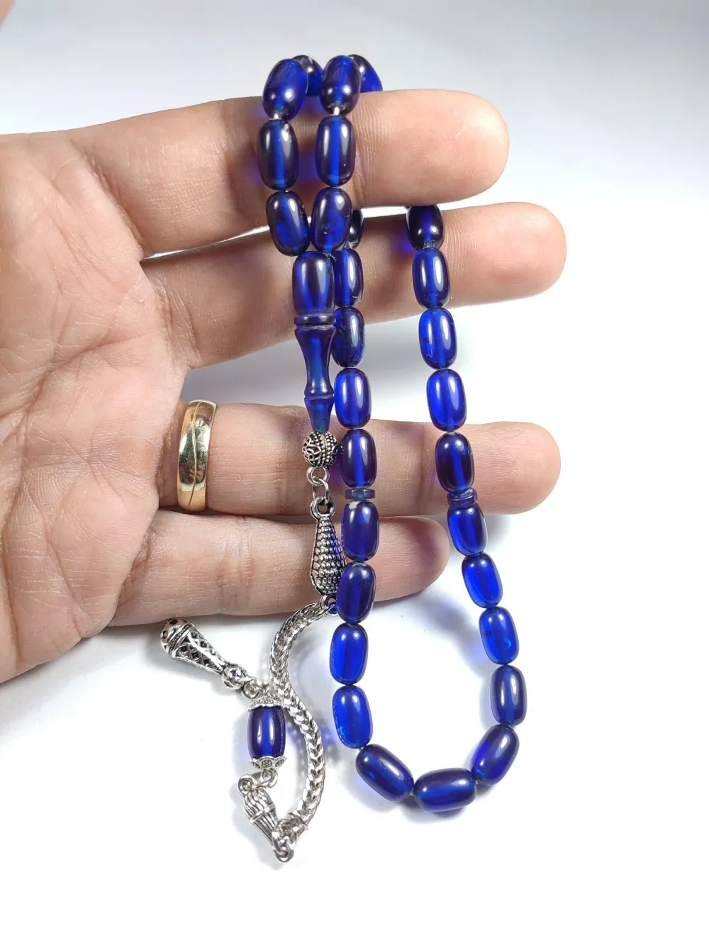 Gümüş Kaplama Püsküllü Çi̇ft Zımpara Çi̇ft Kat Ci̇lalı Ateş-İ Kehri̇bar küçük resim 4