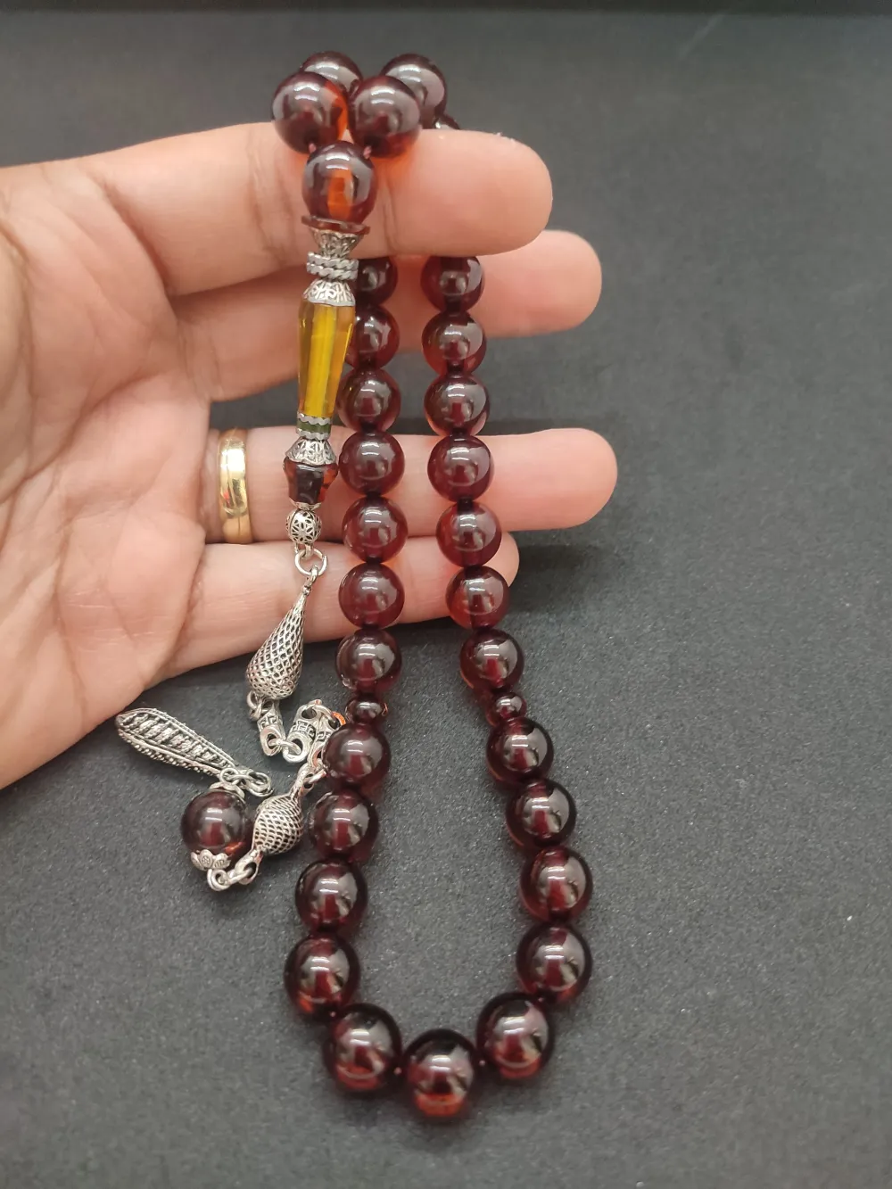 925 Ayar Gümüş Nakkaş Çi̇ft Kat Torna Çi̇ft Ci̇lalı Sıkma Kehri̇bar küçük resim 5