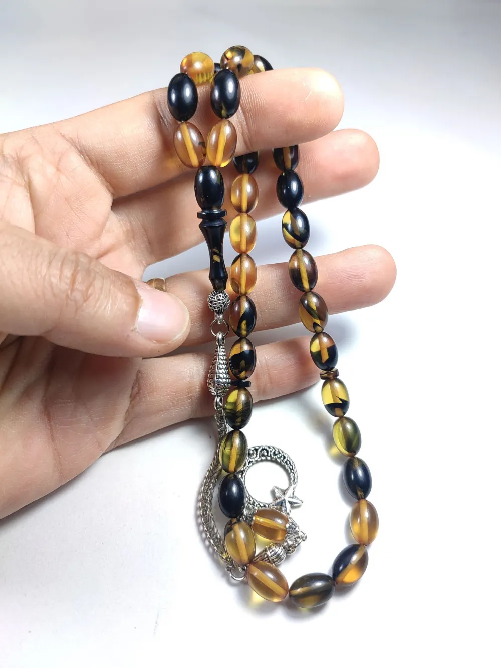 Gümüş Kaplama Püsküllü Çi̇ft Zımpara Çi̇ft Kat Ci̇lalı Sıkma Kehri̇bar küçük resim 4