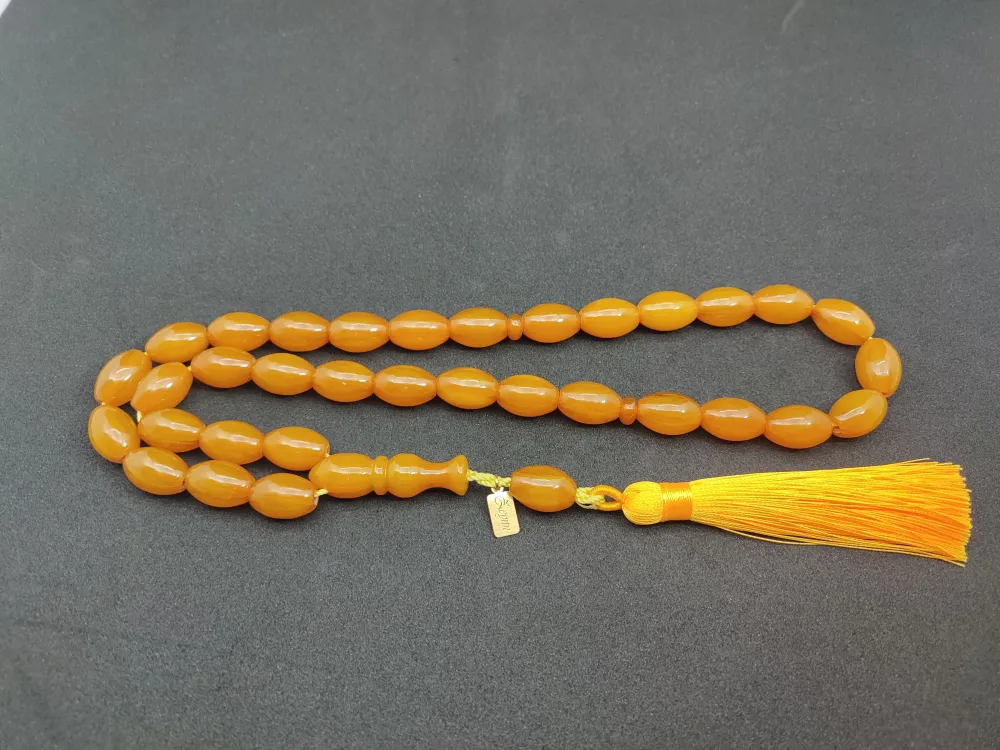 Ebu Zeyn Usta Eseri̇ İmzalı İri̇ Boy 12 Kat İpe Di̇zi̇li̇ Eski̇ Usul Sıkma Kehri̇bar küçük resim 2