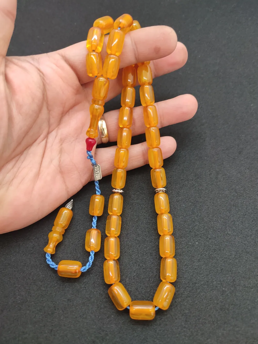 Zeyzun Usta Eseri̇ Di̇k Damar (İmza Çi̇vi̇ Ara Pulları Gümüş) Sıkma Kehri̇bar küçük resim 5