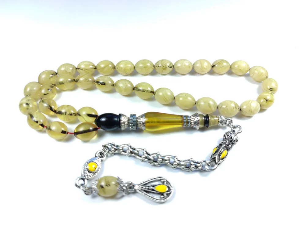 Mi̇neli̇ Alman Gümüş Püskül Kombi̇nli̇ Gümüş Nakkaş İmame Sıkma Kehri̇bar küçük resim 2