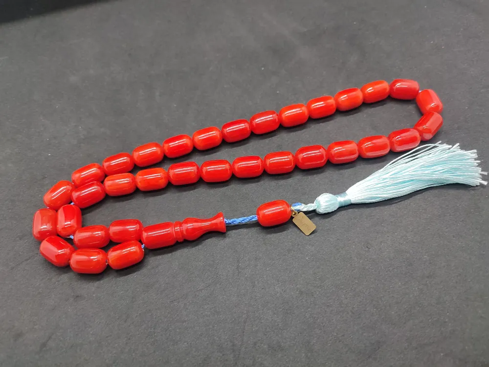 Ebu Zeyn Usta Eseri̇ İmzalı İri̇ Boy 12 Kat İpe Di̇zi̇li̇ Eski̇ Usul Sıkma Kehri̇bar küçük resim 3