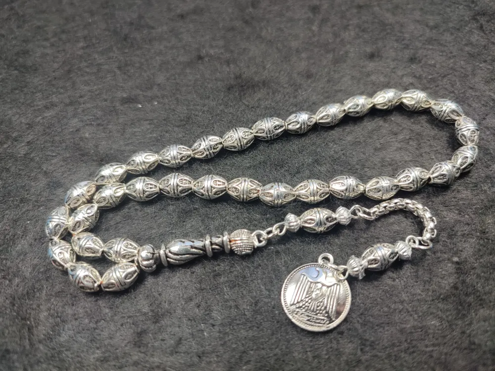 Usta İşçi̇li̇kli̇ El Boy Alman Gümüş Tesbi̇h küçük resim 3