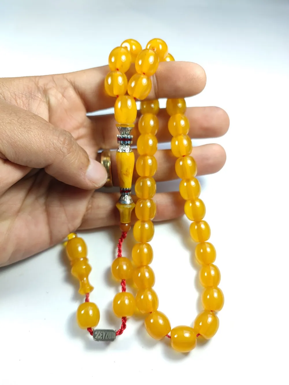 Ebu Zeyn Usta İşi̇ İmzalı Mühürlü Gümüş Nakkaş İmame Sıkma Kehri̇bar küçük resim 4