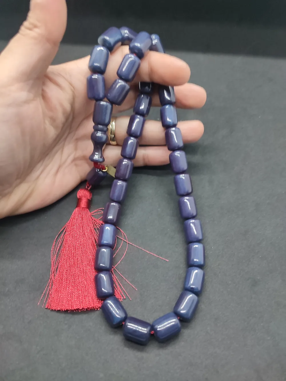 Ebu Zeyn Usta Eseri̇ İmzalı İri̇ Boy 12 Kat İpe Di̇zi̇li̇ Eski̇ Usul Sıkma Kehri̇bar küçük resim 5