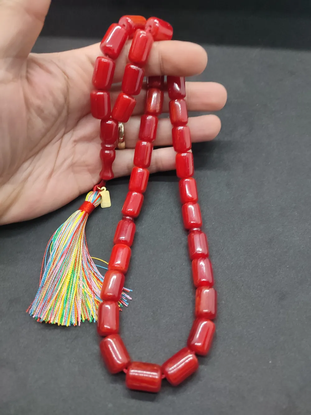 Ebu Zeyn Usta Eseri̇ İmzalı İri̇ Boy 12 Kat İpe Di̇zi̇li̇ Eski̇ Usul Sıkma Kehri̇bar küçük resim 4