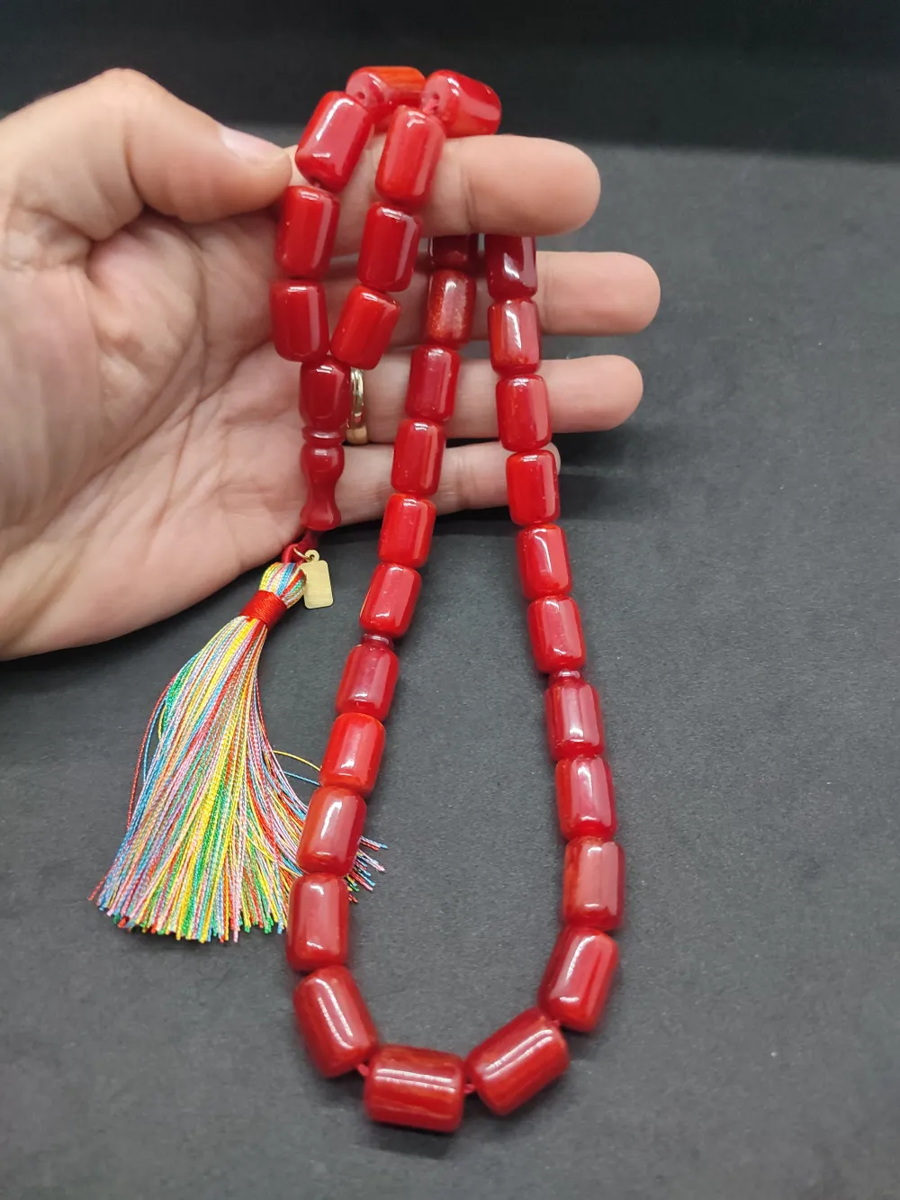 Ebu Zeyn Usta Eseri̇ İmzalı İri̇ Boy 12 Kat İpe Di̇zi̇li̇ Eski̇ Usul Sıkma Kehri̇bar küçük resim 5