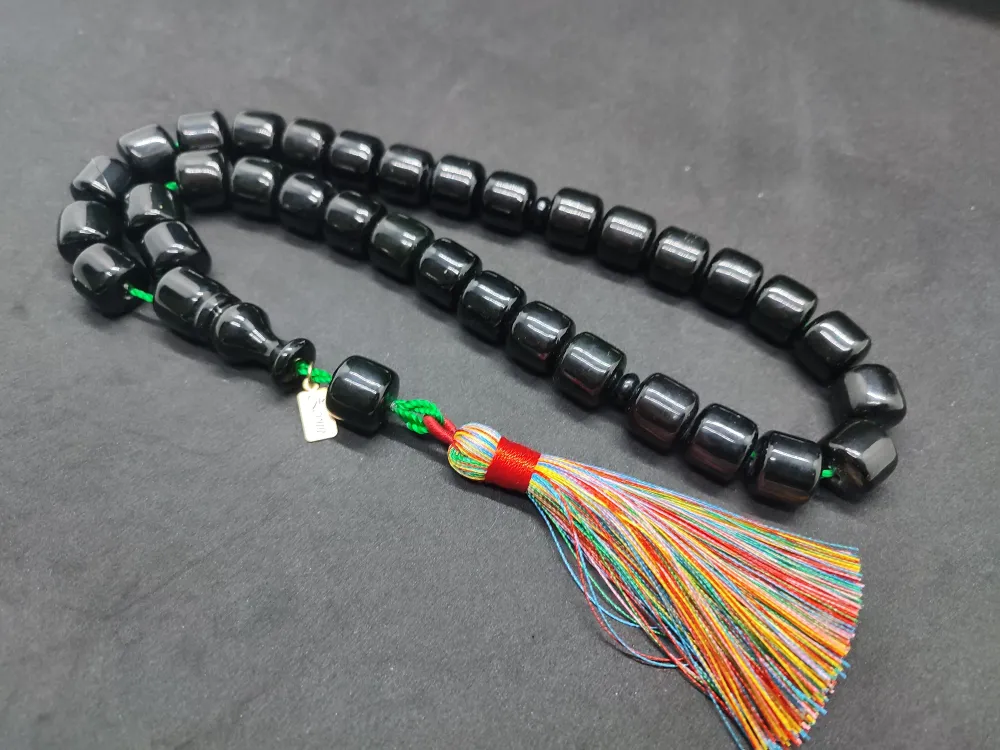 Ebu Zeyn Usta Eseri̇ İmzalı İri̇ Boy 12 Kat İpe Di̇zi̇li̇ Eski̇ Usul Sıkma Kehri̇bar küçük resim 2