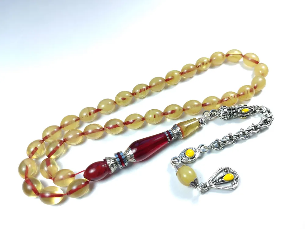 Mi̇neli̇ Alman Gümüş Püskül Kombi̇nli̇ Gümüş Nakkaş İmame Sıkma Kehri̇bar küçük resim 4