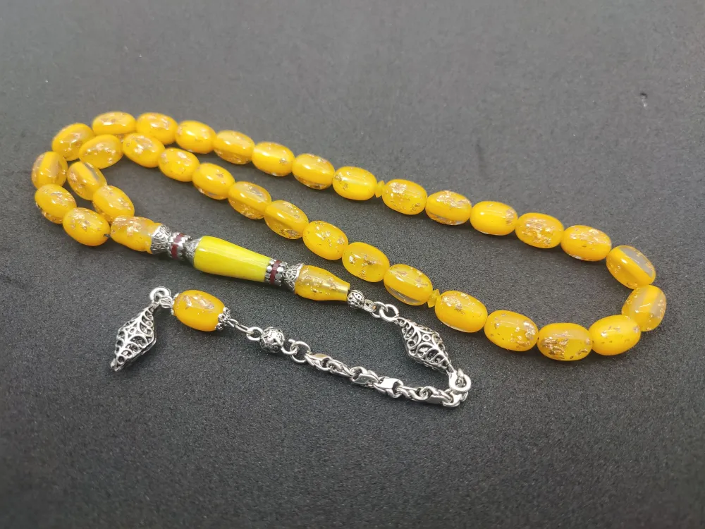 925 Ayar Gümüş Nakkaş Çi̇ft Kat Torna Çi̇ft Ci̇lalı Altın Varaklı Ateş Kehri̇bar küçük resim 3