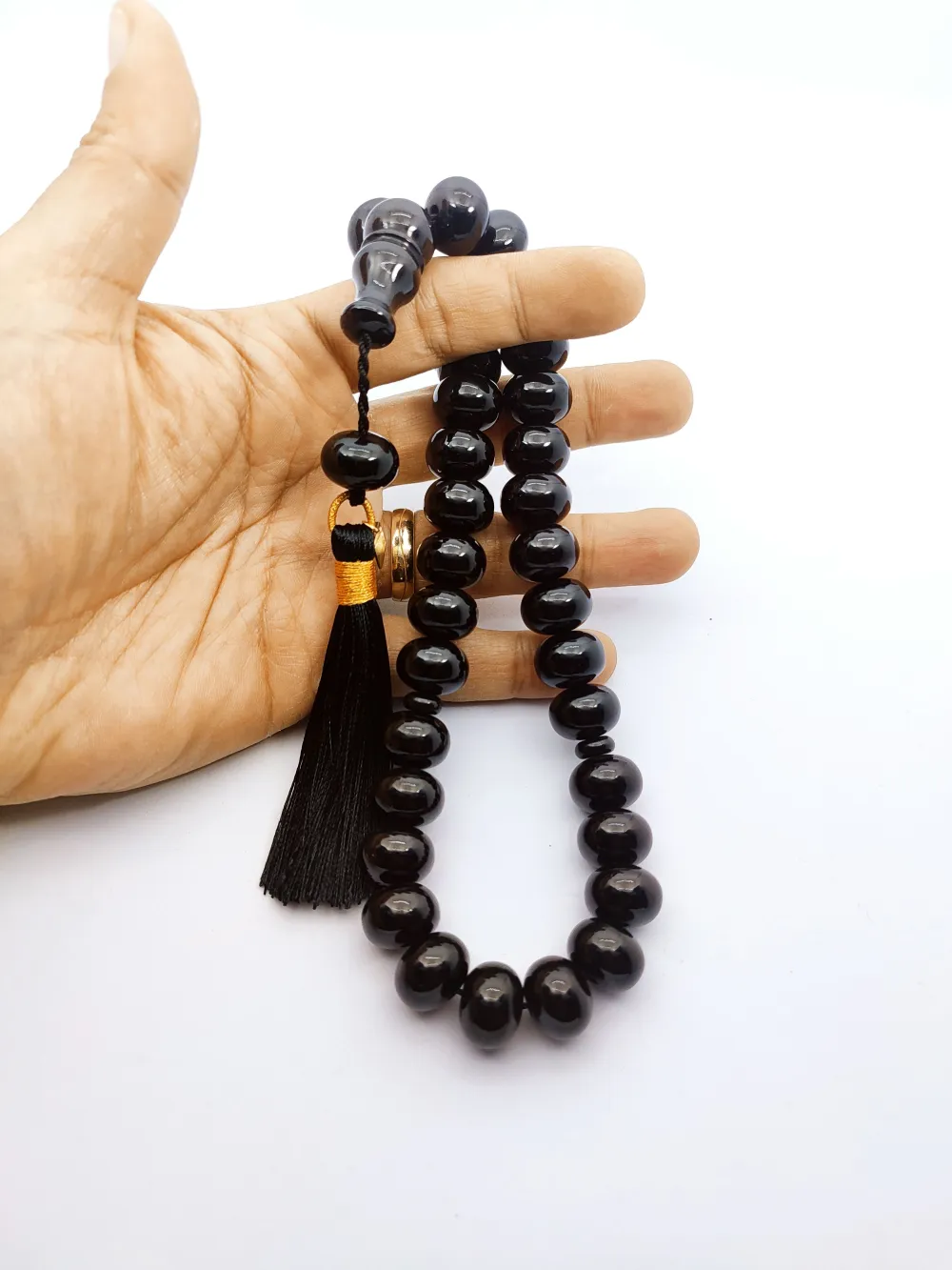 Ebu Zeyn Usta Eseri̇ İmzalı İri̇ Boy 12 Kat İpe Di̇zi̇li̇ Eski̇ Usul Sıkma Kehri̇bar küçük resim 4