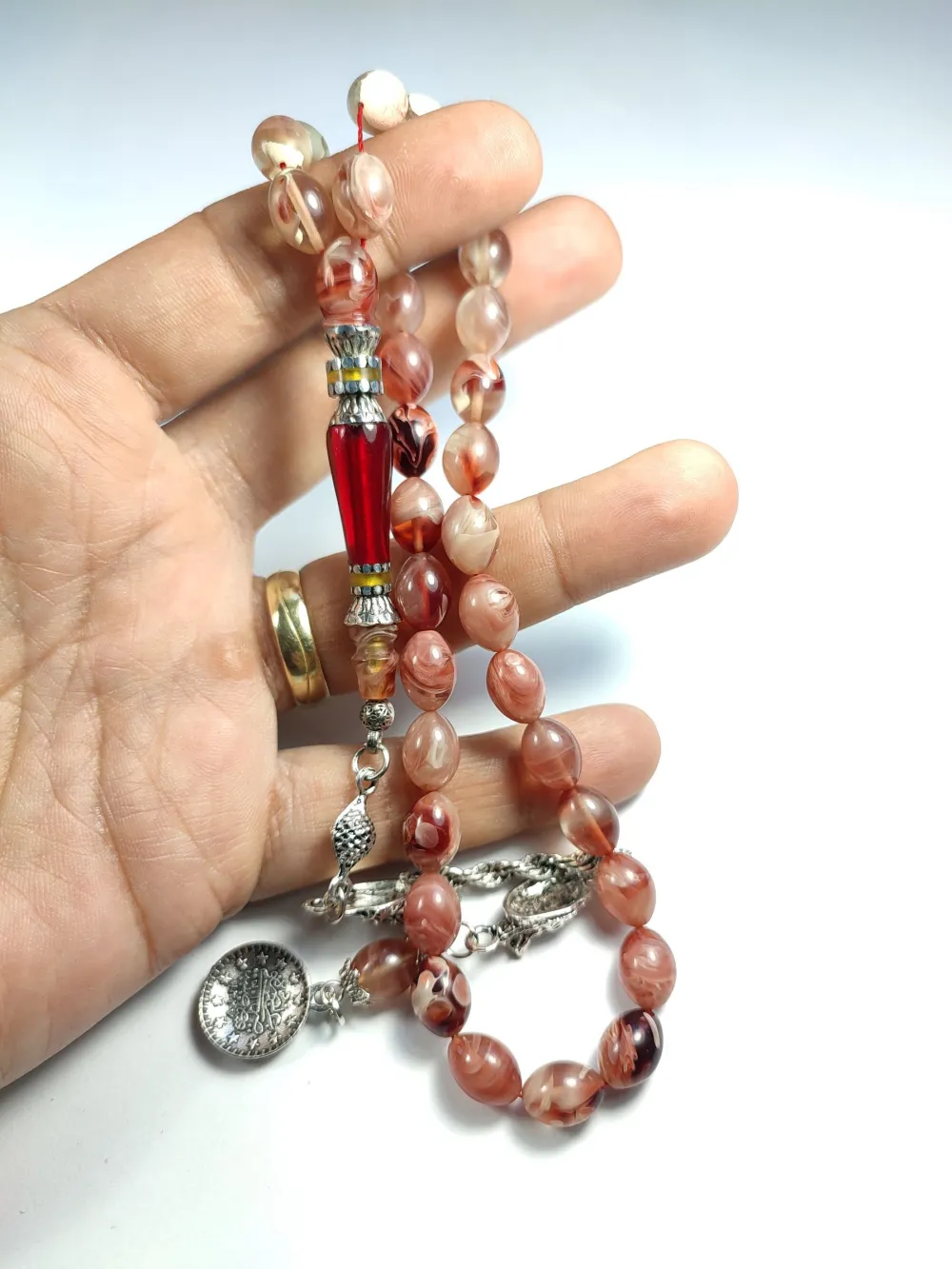 Mi̇neli̇ Alman Gümüş Püskül Kombi̇nli̇ Gümüş Nakkaş İmame Sıkma Kehri̇bar küçük resim 4