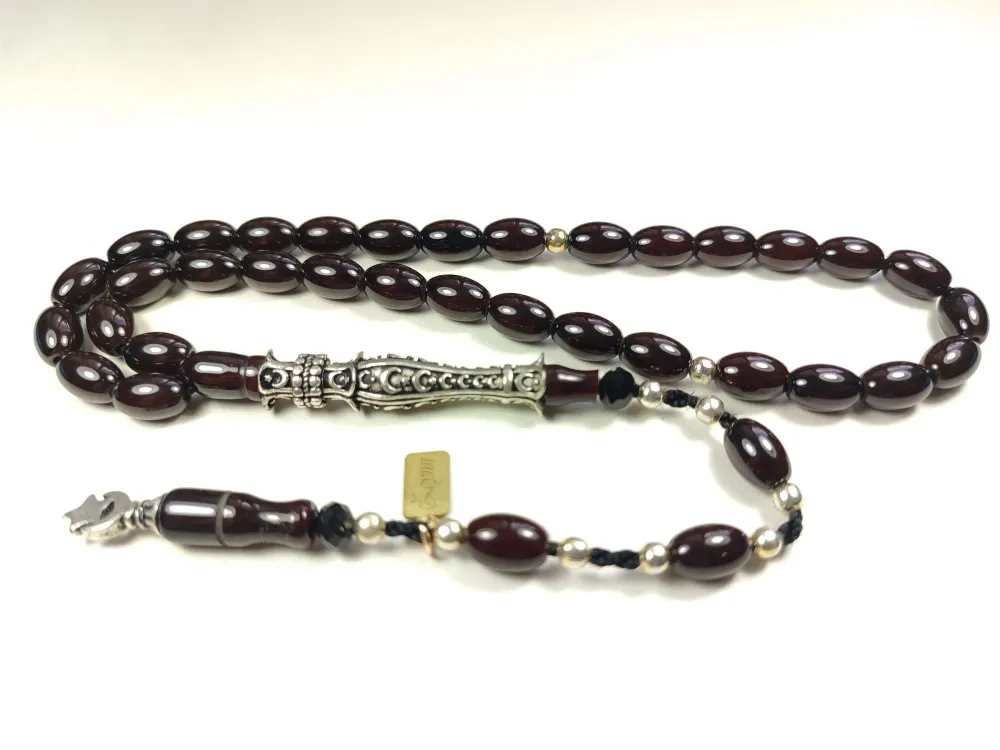 Zeyn Usta İmzalı 925 Ayar Nakkaş İmame Ayyıldız Moti̇fli̇ Hi̇tame Sıkma Kehri̇bar küçük resim 3