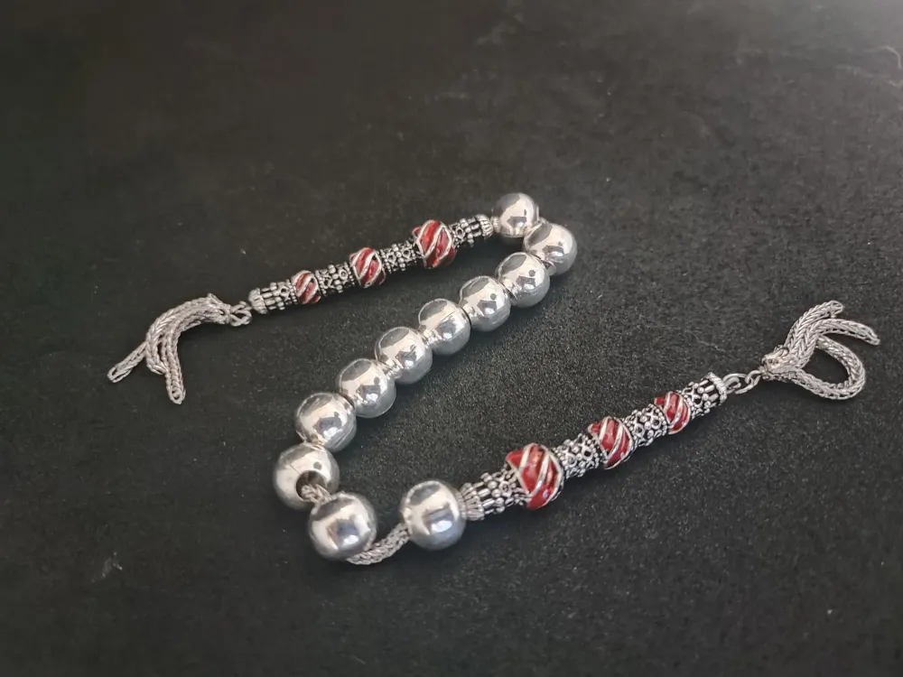 Bu Fi̇yata Yok! Çi̇ft Nakkaş İmame Zaza Model  Düşük Ayar Gümüş Tesbi̇h küçük resim 3