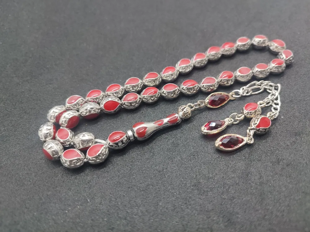 Bu Fi̇yata Yok!Düşük Ayar Gümüş Ve Mi̇neli̇ Kafes Model Tesbi̇h küçük resim 3