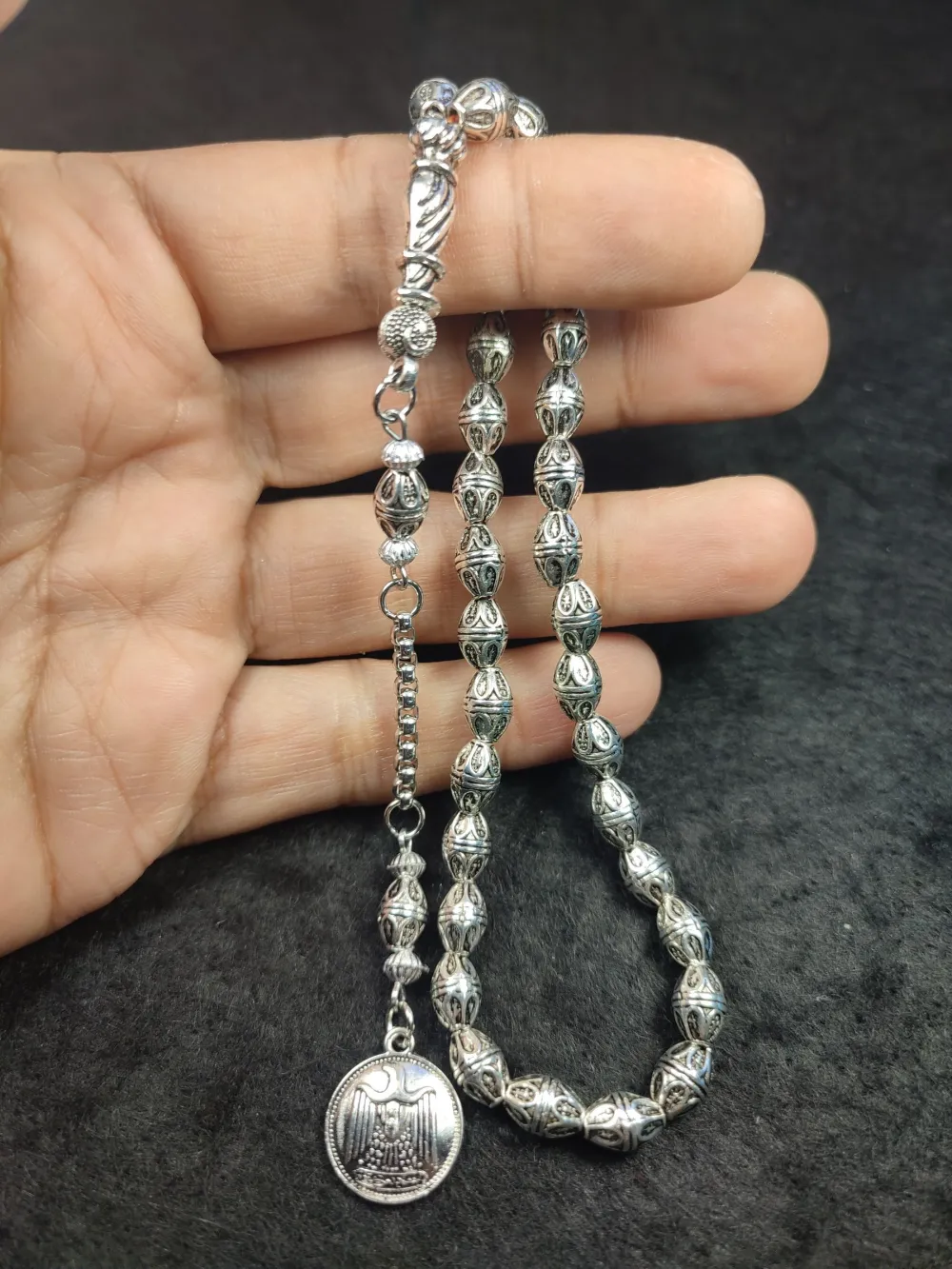 Usta İşçi̇li̇kli̇ El Boy Alman Gümüş Tesbi̇h küçük resim 5