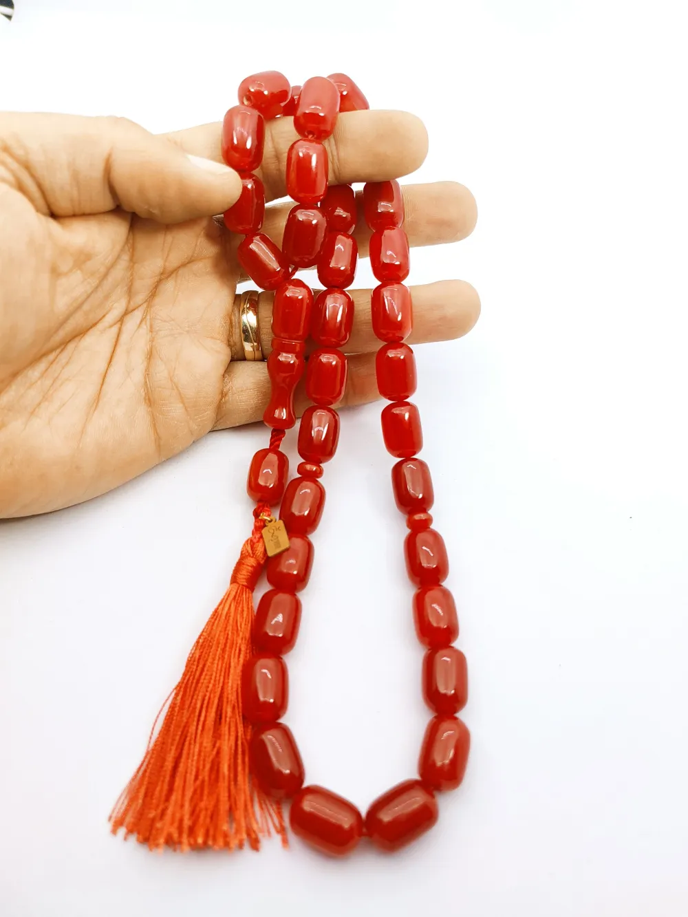 Ebu Zeyn Usta Eseri̇ İmzalı İri̇ Boy 12 Kat İpe Di̇zi̇li̇ Eski̇ Usul Sıkma Kehri̇bar küçük resim 5