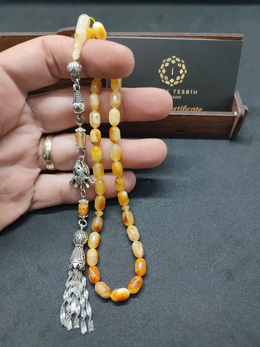 Ahşap Kutulu  6.75 Gr. Gümüş Püsküllü Toprak Fosi̇lli̇ 9 Gr. Rus Kaya Damla Kopya küçük resim 4