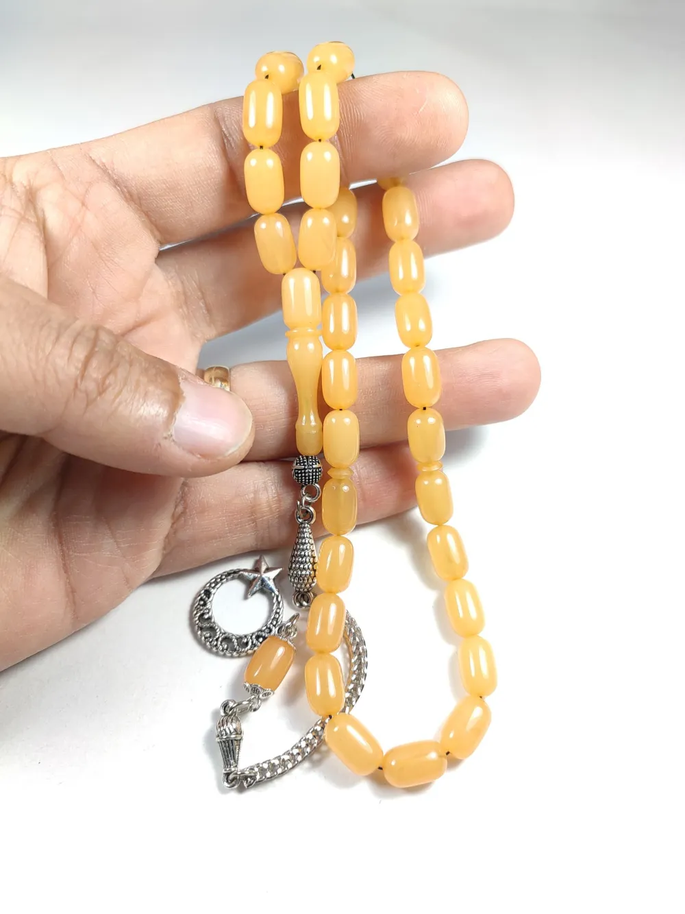 Gümüş Kaplama Püsküllü Çi̇ft Zımpara Çi̇ft Kat Ci̇lalı Si̇mli̇ Sıkma Kehri̇bar küçük resim 5