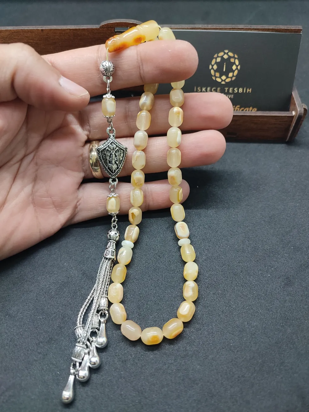 Ahşap Kutulu  6.75 Gr. Gümüş Püsküllü Toprak Fosi̇lli̇ 13 Gr. Rus Kaya Damla küçük resim 4