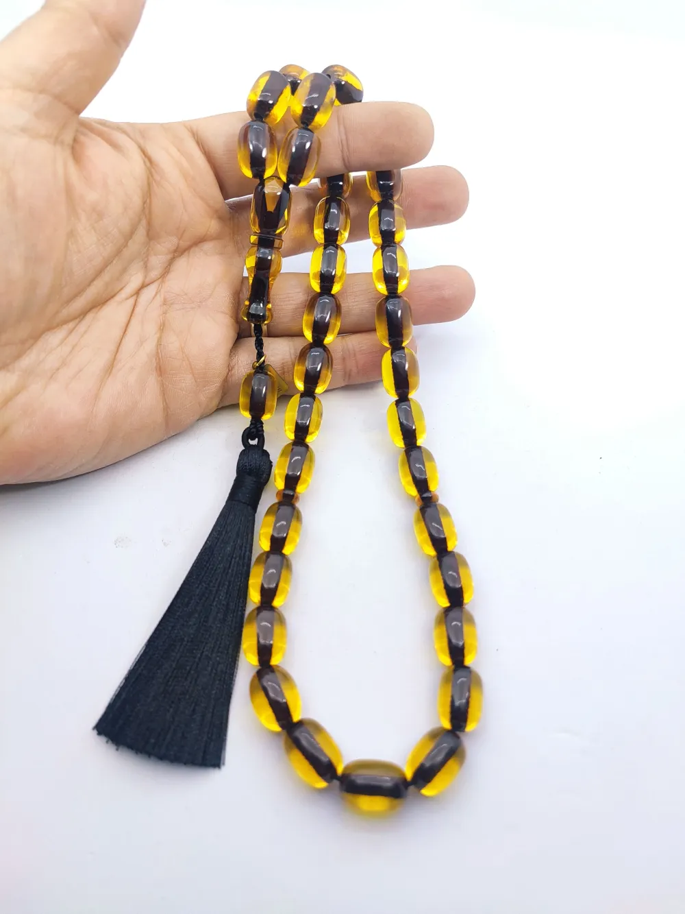 Ebu Zeyn Usta Eseri̇ İmzalı İri̇ Boy 12 Kat İpe Di̇zi̇li̇ Eski̇ Usul Sıkma Kehri̇bar küçük resim 4