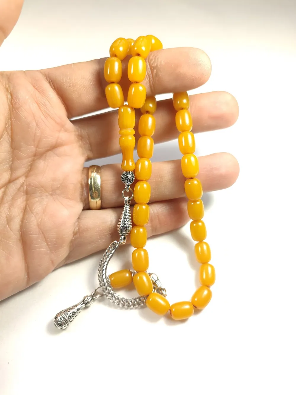 Gümüş Kaplama Püsküllü Çi̇ft Zımpara Çi̇ft Kat Ci̇lalı Sıkma Kehri̇bar küçük resim 4