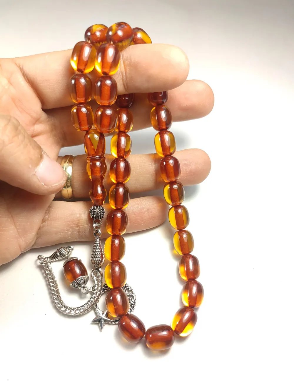 Gümüş Kaplama Püsküllü Çi̇ft Zımpara Çi̇ft Kat Ci̇lalı Sıkma Kehri̇bar küçük resim 5