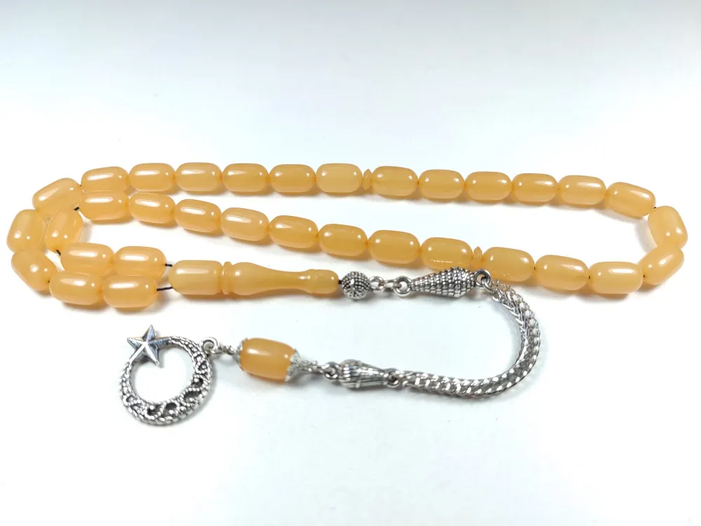 Gümüş Kaplama Püsküllü Çi̇ft Zımpara Çi̇ft Kat Ci̇lalı Si̇mli̇ Sıkma Kehri̇bar küçük resim 3