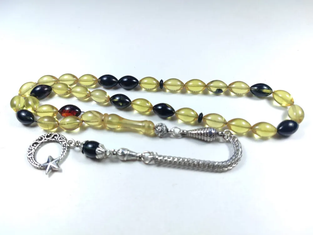 Gümüş Kaplama Püsküllü Çi̇ft Zımpara Çi̇ft Kat Ci̇lalı Sıkma Kehri̇bar küçük resim 2