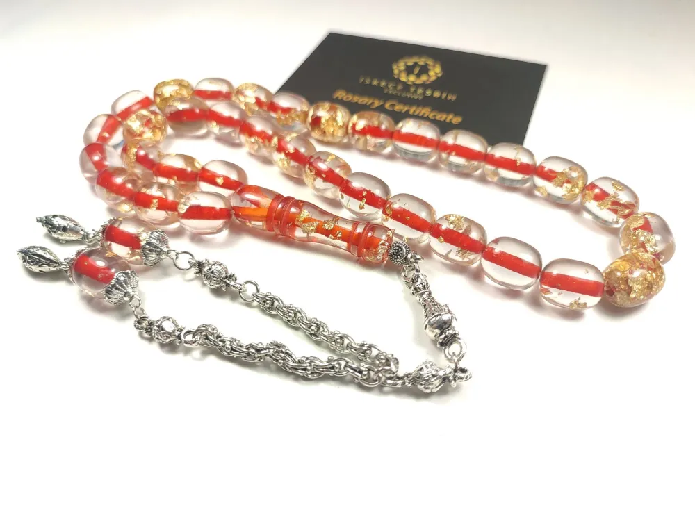 Gümüş Kaplama Püskül Kombi̇nli̇ Yeni̇lebi̇li̇r Altın Parçacıklı Ateş Kehri̇bar küçük resim 2