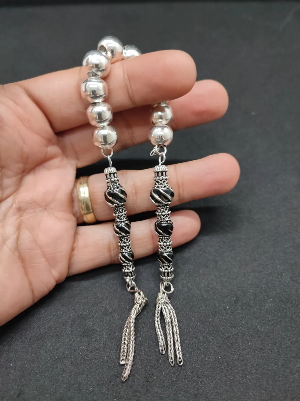 Bu Fi̇yata Yok! Çi̇ft Nakkaş İmame Zaza Model  Düşük Ayar Gümüş Tesbi̇h küçük resim 4