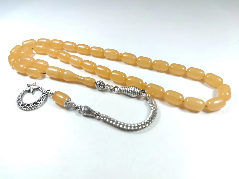 Gümüş Kaplama Püsküllü Çi̇ft Zımpara Çi̇ft Kat Ci̇lalı Si̇mli̇ Sıkma Kehri̇bar küçük resim 2