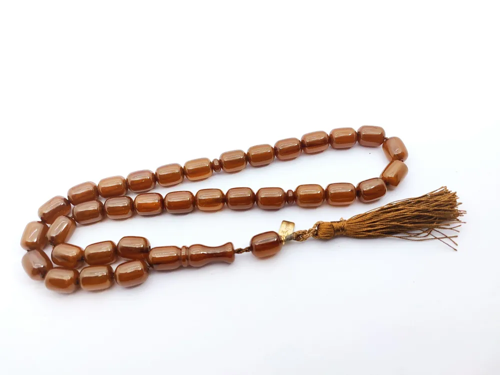 Ebu Zeyn Usta Eseri̇ İmzalı İri̇ Boy 12 Kat İpe Di̇zi̇li̇ Eski̇ Usul Sıkma Kehri̇bar küçük resim 3