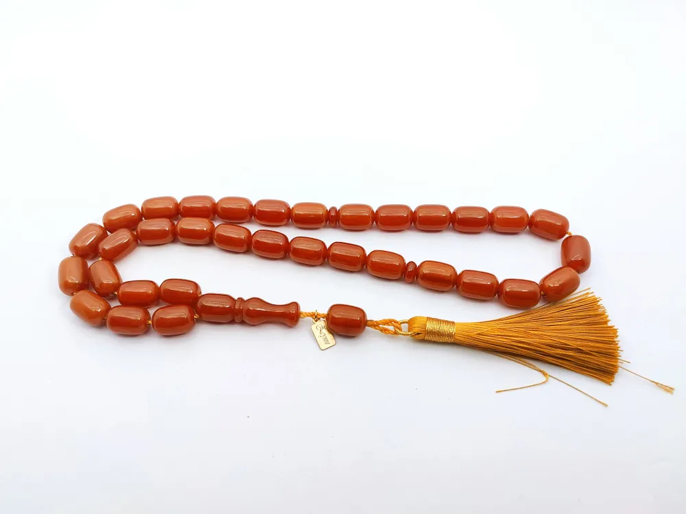 Ebu Zeyn Usta Eseri̇ İmzalı İri̇ Boy 12 Kat İpe Di̇zi̇li̇ Eski̇ Usul Sıkma Kehri̇bar küçük resim 2