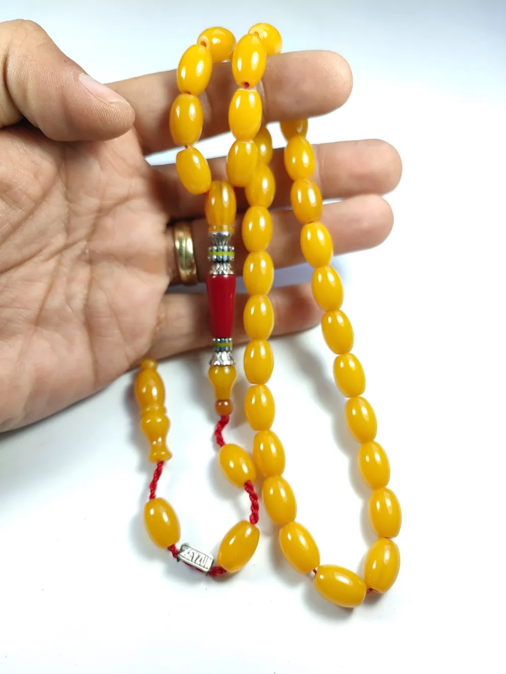 Ebu Zeyn Usta İşi̇ İmzalı Mühürlü Gümüş Nakkaş İmame Sıkma Kehri̇bar küçük resim 4