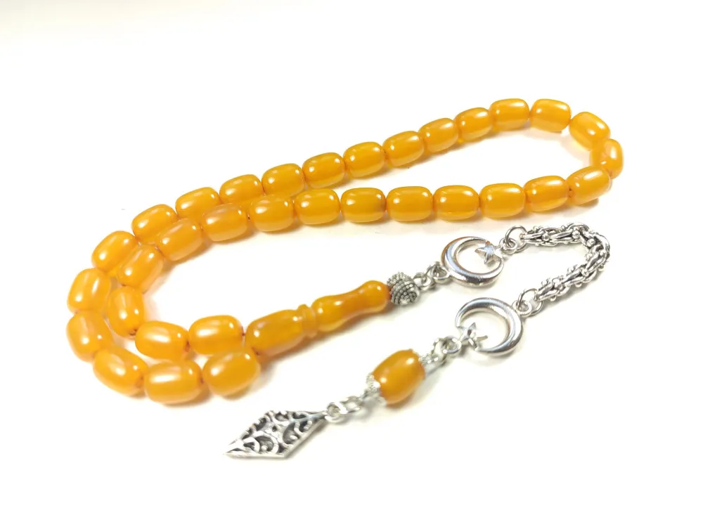 Gümüş Kaplama Püsküllü Çi̇ft Zımpara Çi̇ft Kat Ci̇lalı Sıkma Kehri̇bar