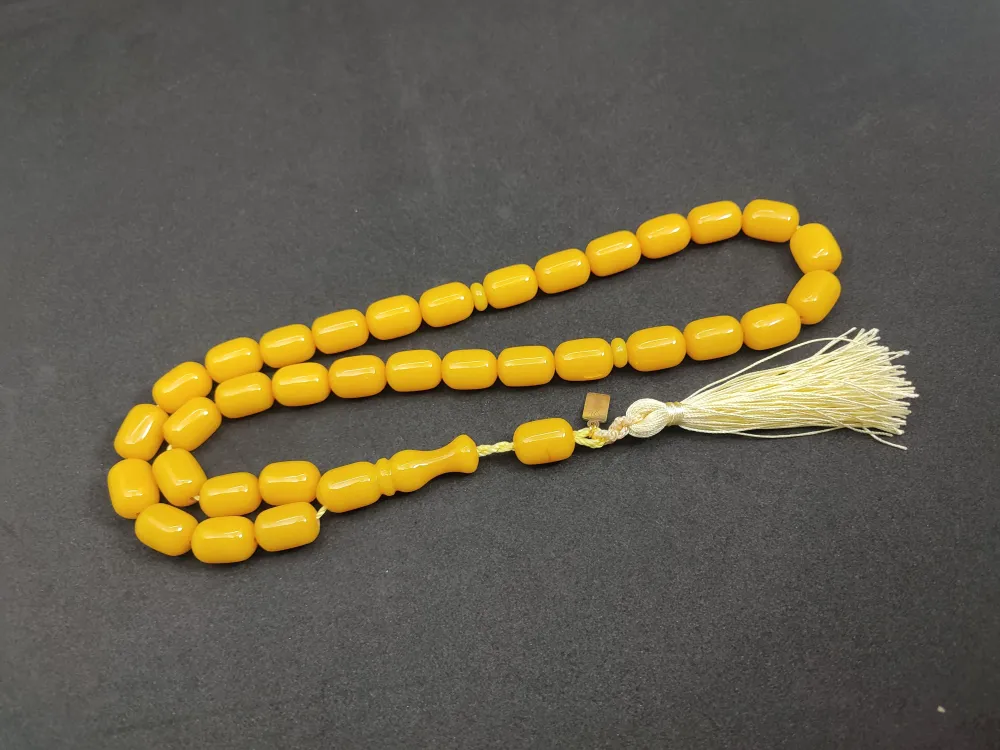 Ebu Zeyn Usta Eseri̇ İmzalı İri̇ Boy 12 Kat İpe Di̇zi̇li̇ Eski̇ Usul Sıkma Kehri̇bar küçük resim 4